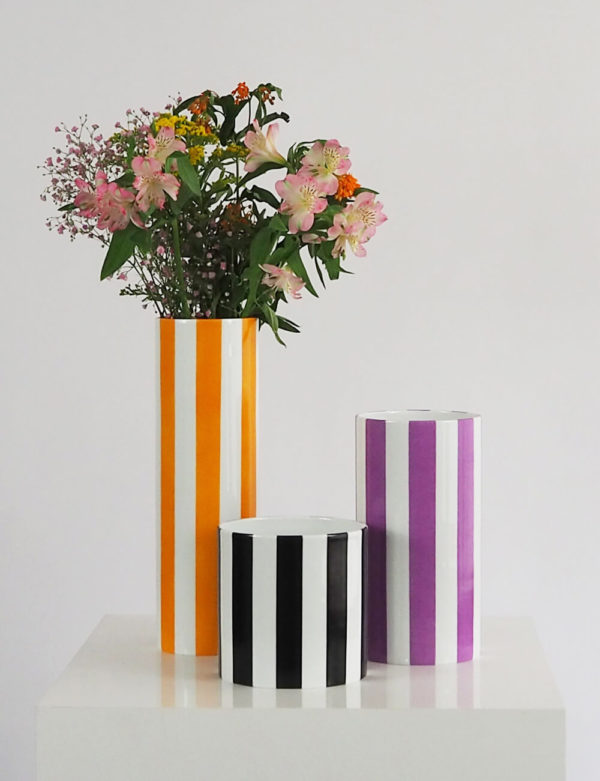 Vases trio jaune oranger noir violet