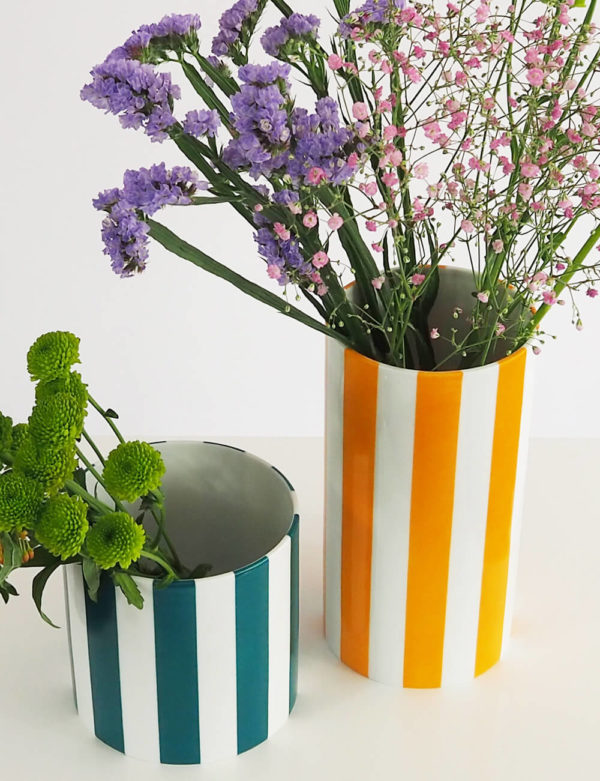 Vases duo jaune oranger et vert turquoise