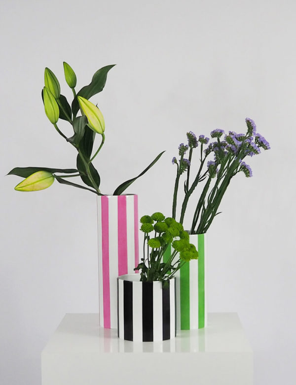 Vases trio rose vert prairie noir