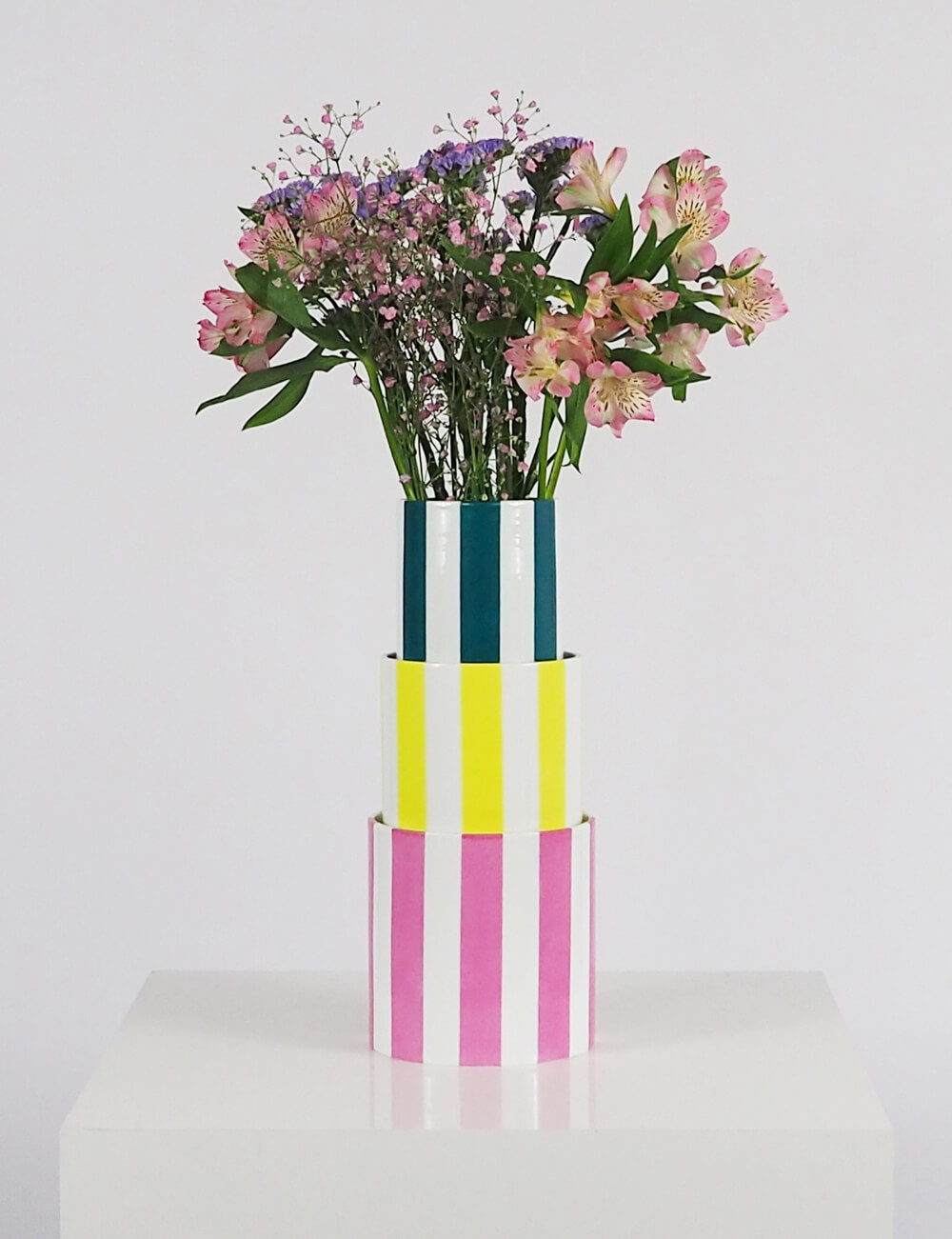 Vases trio noir vert turquoise jaune citron rose