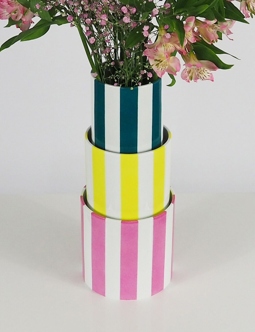 Vases trio noir vert turquoise jaune citron rose