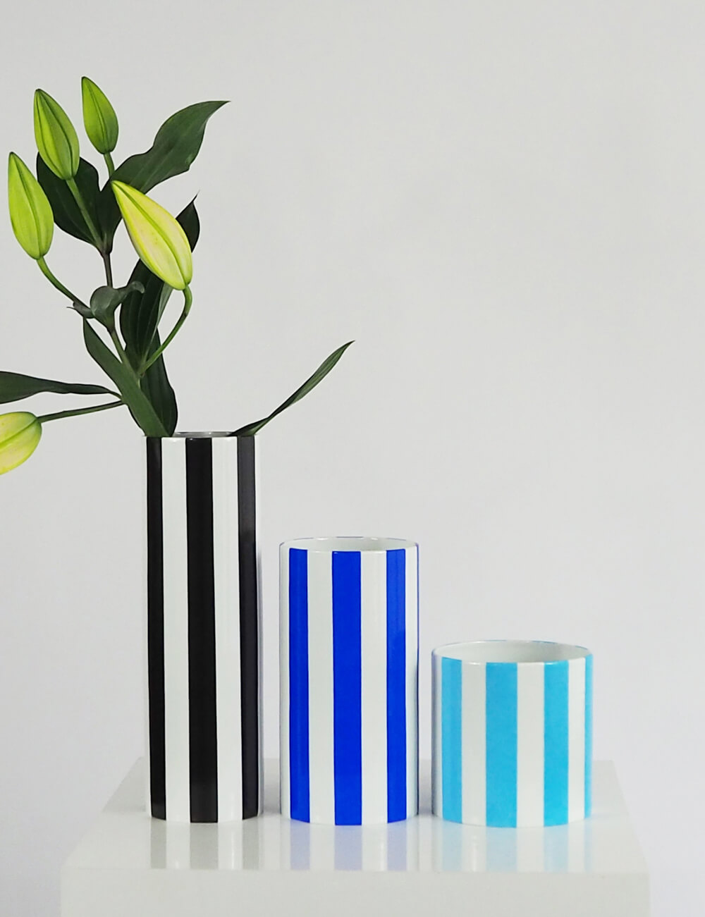 Vases trio noir bleu azur bleu ciel