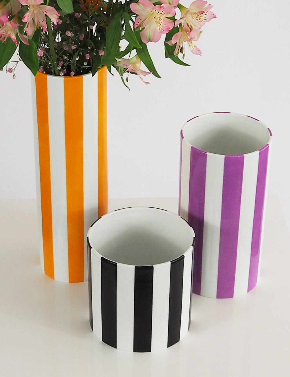 Vases trio jaune oranger noir violet