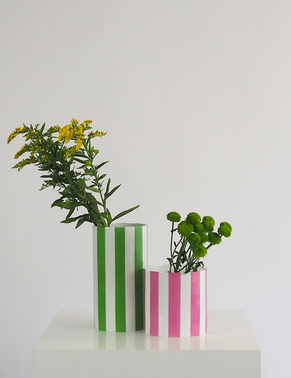 Vases duo rose et vert prairie