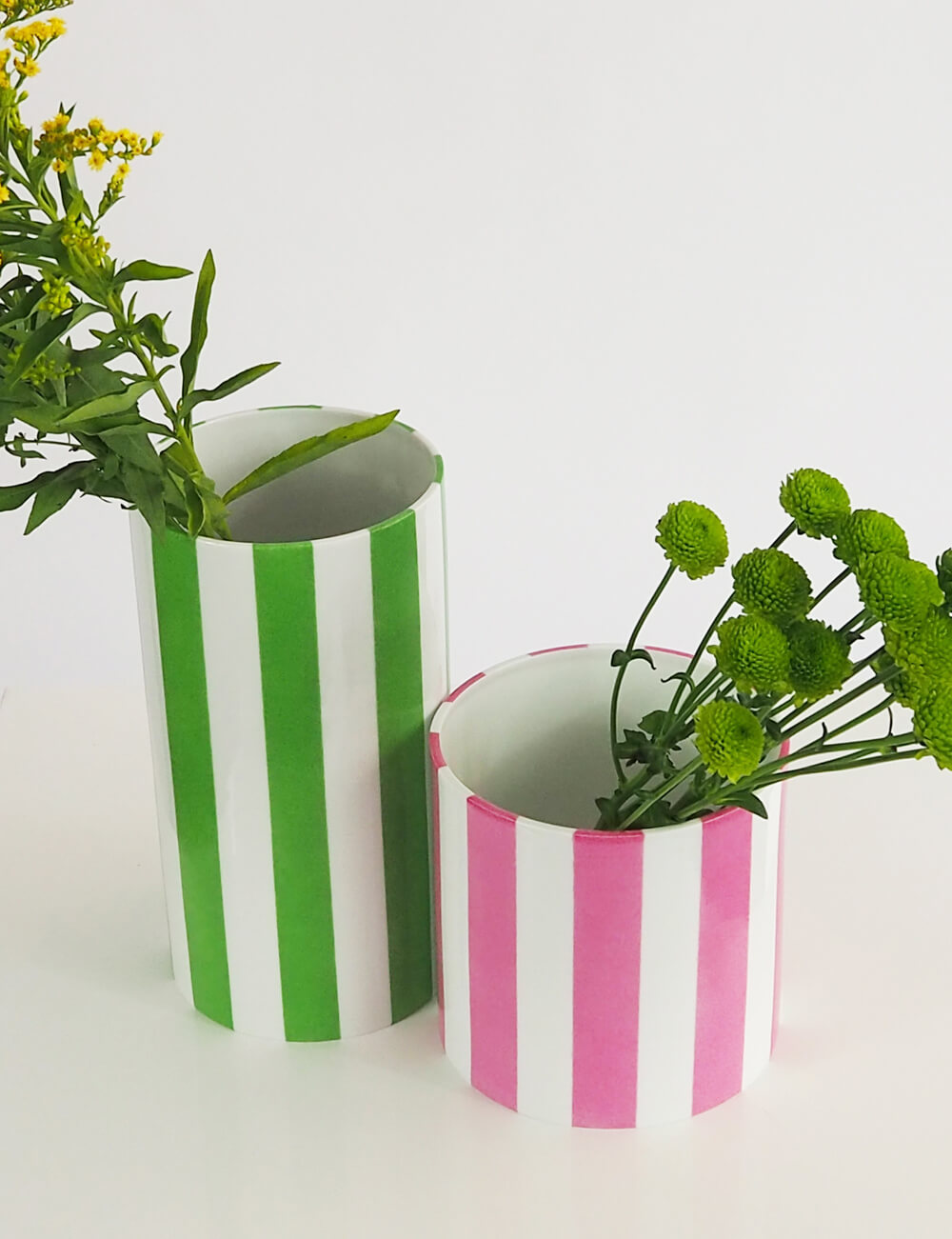 Vases duo rose et vert prairie