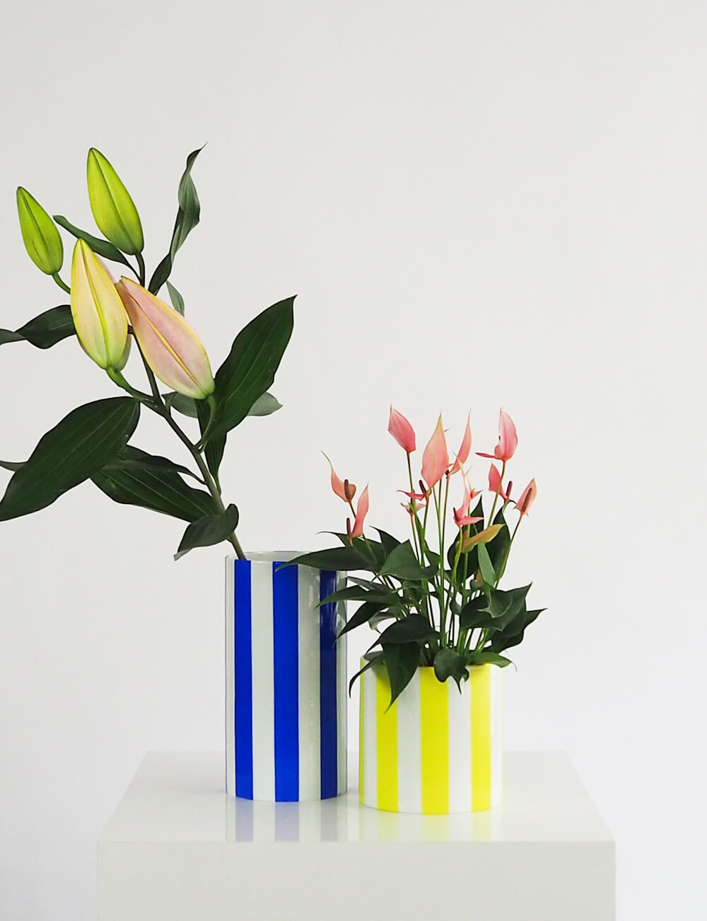 Vases duo jaune citron et bleu azur