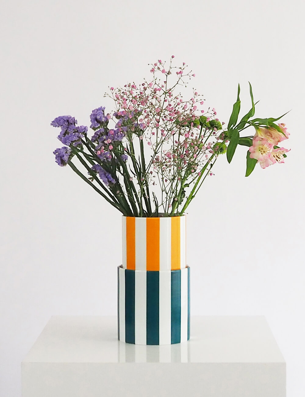 Vases duo jaune oranger et vert turquoise