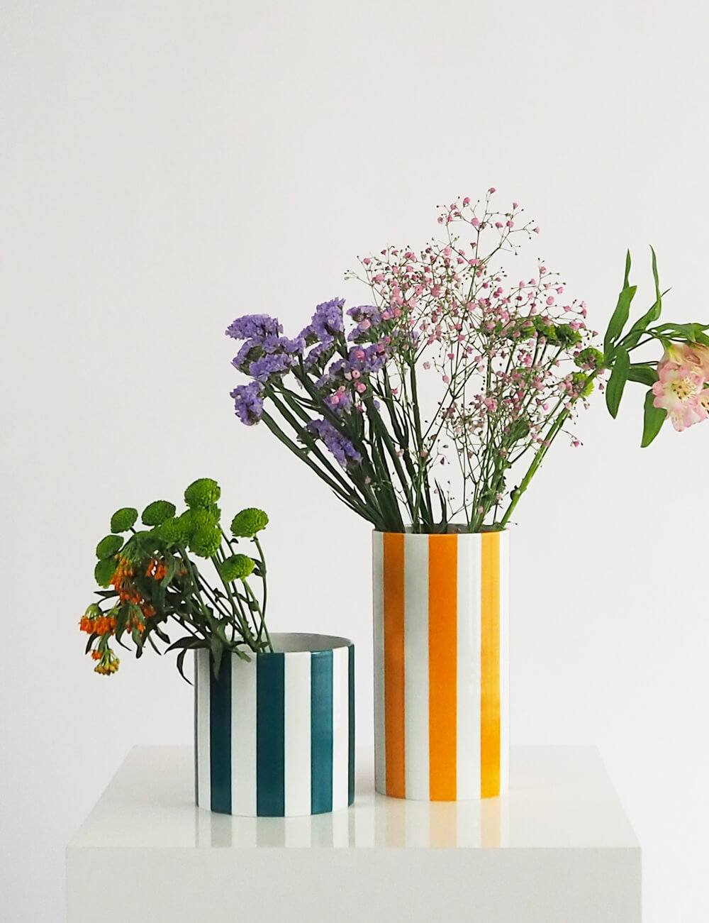 Vases duo jaune oranger et vert turquoise