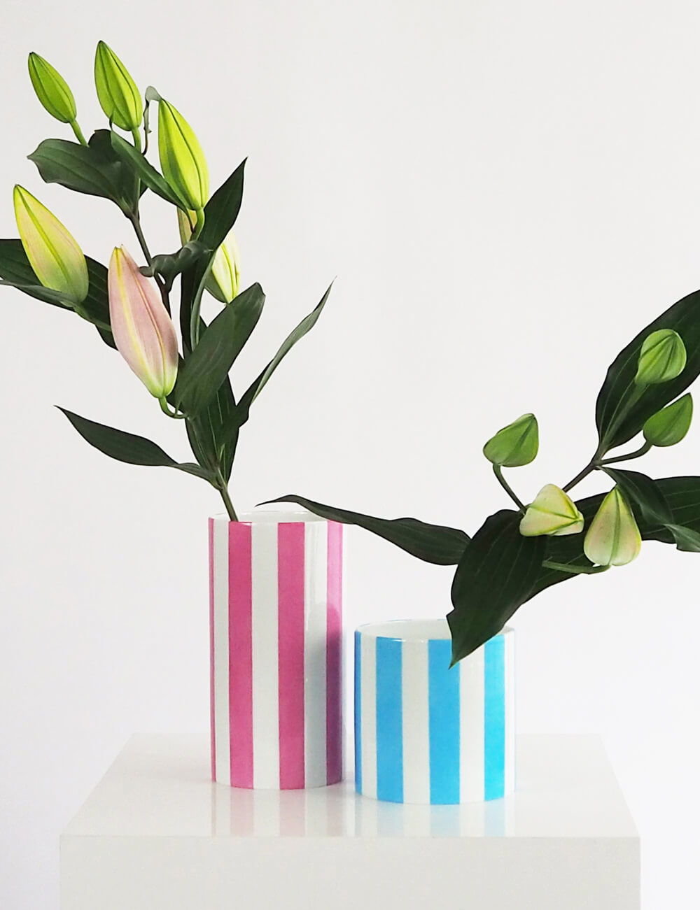 Vases duo bleu ciel et rose
