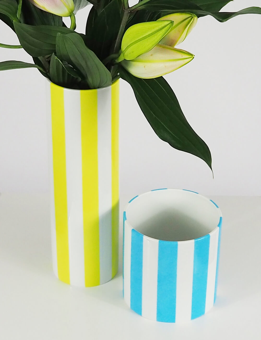 Vases duo bleu ciel et jaune citron
