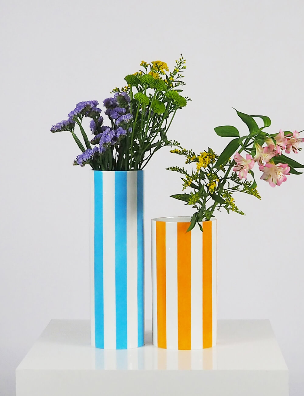 Vases duo jaune oranger et bleu ciel