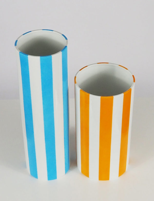 Vases duo jaune oranger et bleu ciel